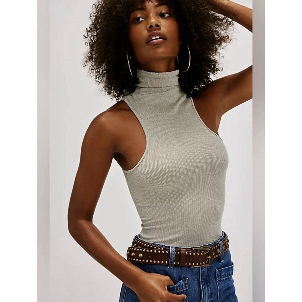 Intimately Free People Always Ready Seamless Turtleneck Tank Moss Green NWT XS/S